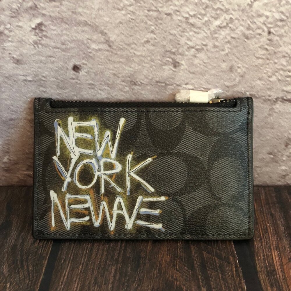 Coach Unisex NEW WAVE logo monogram leather zip up card holder wallet